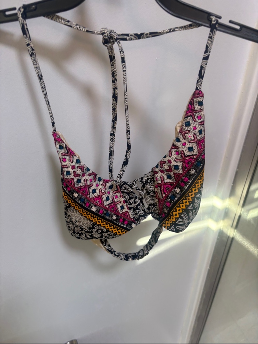 Cleobella Pink Black Yellow Patterned Triangle Bikini Top